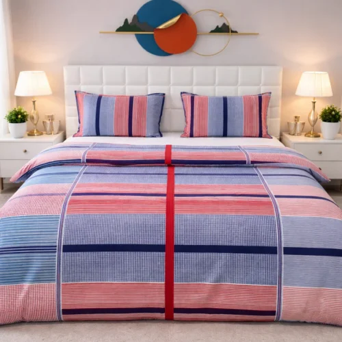 3PCs Double Duvet Cover- Maroon Check